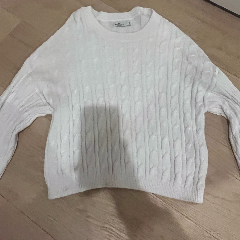 White cable knit sweater